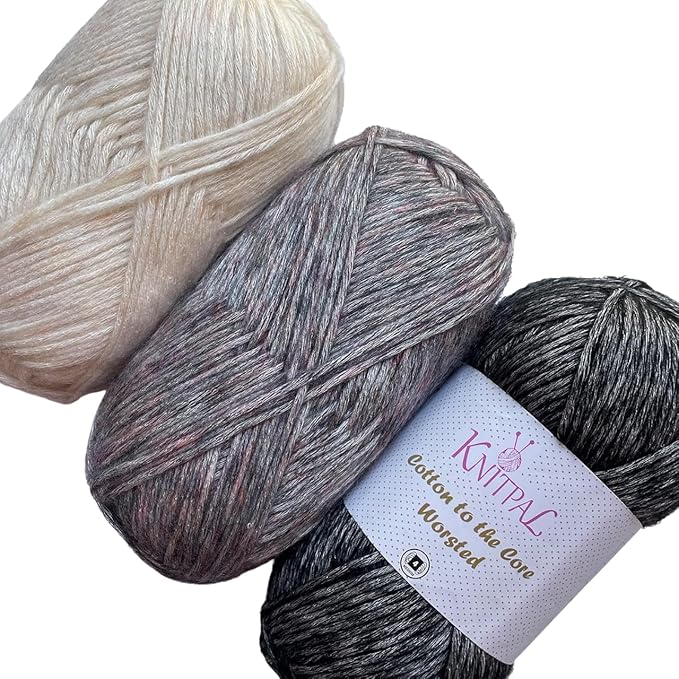 Cotton to The Core Worsted Weight Yarn for Crocheting, 3-Pack (654Yds / 300G), Free Patterns, Beginners Friendly - Soft Cotton Yarn for Knitting - #4 Medium Worsted Weight - Snowy Night