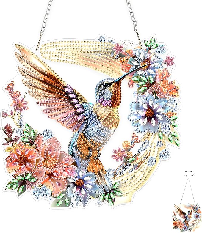 TOSTOG Bird Wreath Diamond Art Pendant Kits for Adult, Flower Diamond Painting Hanging Kit for Beginners, 5D DIY Crafts Gem Art, Waterproof Full Accessories for Home Decor Idea 20 * 20 cm/8 * 8 in