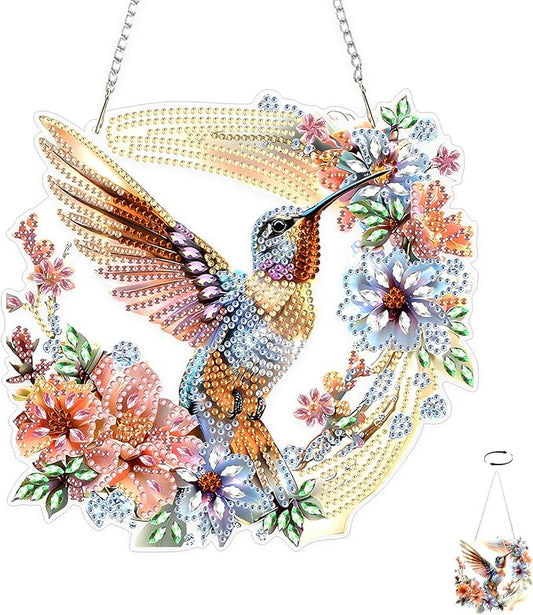 TOSTOG Bird Wreath Diamond Art Pendant Kits for Adult, Flower Diamond Painting Hanging Kit for Beginners, 5D DIY Crafts Gem Art, Waterproof Full Accessories for Home Decor Idea 20 * 20 cm/8 * 8 in