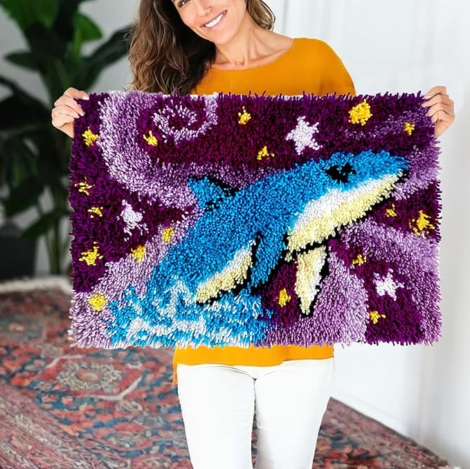 KitsMaster Whimsical Whale in Dream Latch Hook Kit, Galaxy-Inspired Home Décor, All-in-One DIY Rug Making Kit for Adults & Beginners 23.6''x15.8'' (Whale's Dream)