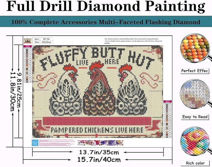CZYWJMEI 5D Diamond Painting Kits for Adults Beginners,DIY Three Roosters Diamond Art Kits,Full Round Drill Diamond Dot Gem Art Kits,Home Wall Decor 16 x12nch