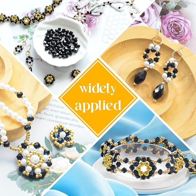 1500 Pcs Crystal Glass Beads for Jewelry Making – 12 Styles Bicone, Rondelle, Cube, Teardrop & 3mm Spacer Beads, DIY Bracelet Necklace Earring Craft Kit with Organizer Box(Black)