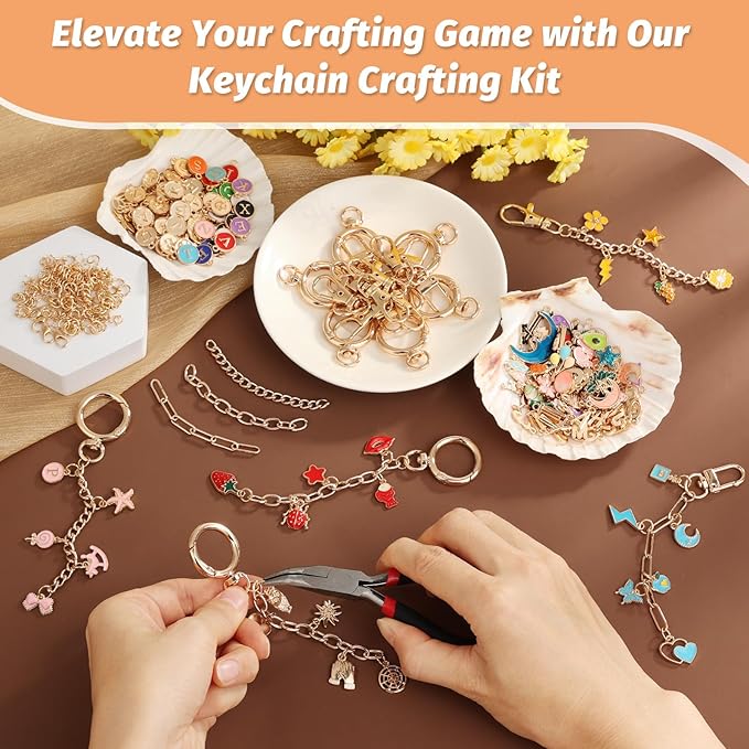 500Pcs Charms Lip Gloss Keychain Making Kit, DIY Craft Supplies with Charms, Key Chain Hooks, Jump Rings, Lobster Clasps, Chains & Tools, Jewelry Making Kit for Custom Keychains, Valentines Gifts