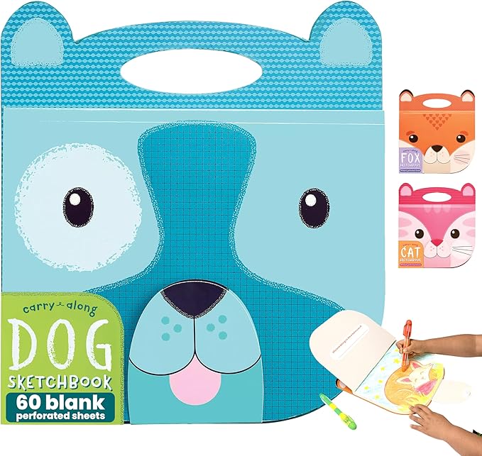 OOLY Carry Along Sketchbook for Kids, 60 Pages, 9 x 7 inches, Portable Sketch Book, Drawing Pad for Travel - Dog
