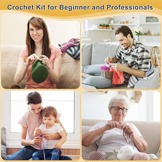 aeelike 20pcs acrylic yarn for crocheting, crotcheting set for beginners, crochet kit with everything include 1093 yards yarn, aluminum crochet hooks,step-by-step instruction and black organiser bag