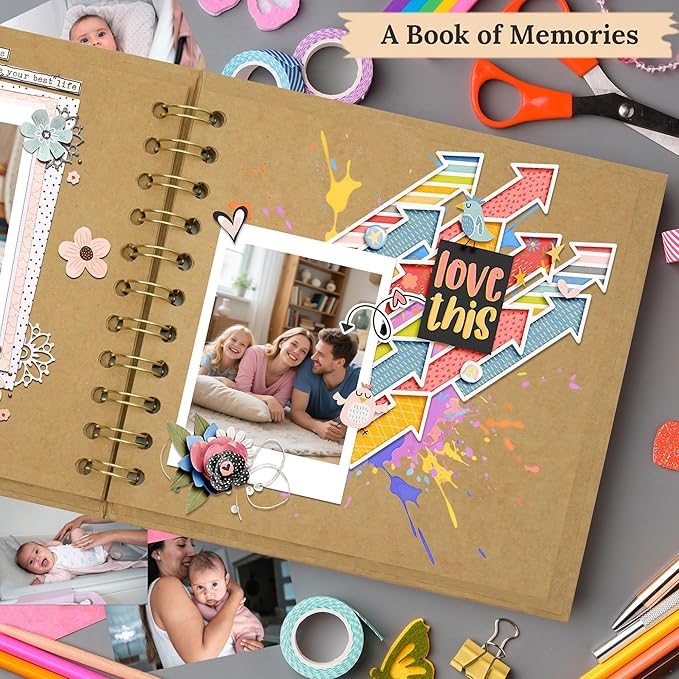 Polaroid Scrapbook Photo Album, 6.3"x6.3" DIY Scrapbook Album Hardcover Kraft Paper with 20 Sheets 40 Pages, Stylish Memory Book for Wedding, Anniervsary, Family, Travel, Khaki