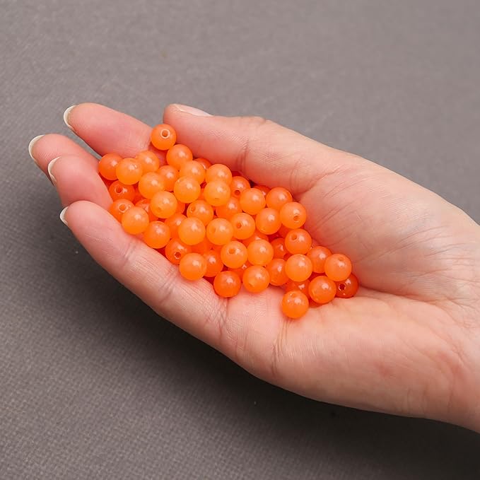 bonny boxx 500pcs 8mm jelly orange acrylic round beads, smooth transparent acrylic balls, plastic resin gumball bubblegum chunky beads for necklace & bracelet making, crafting supplies