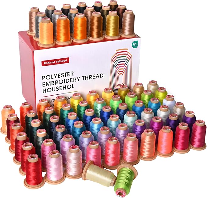 Poolin Embroidery Machine Thread Richword Selected 800M 80 Colors 40WT(108D/2) Polyester Embroidery Thread Set for Embroidery & Sewing Machines – Full Color Range for Creative Embroidery