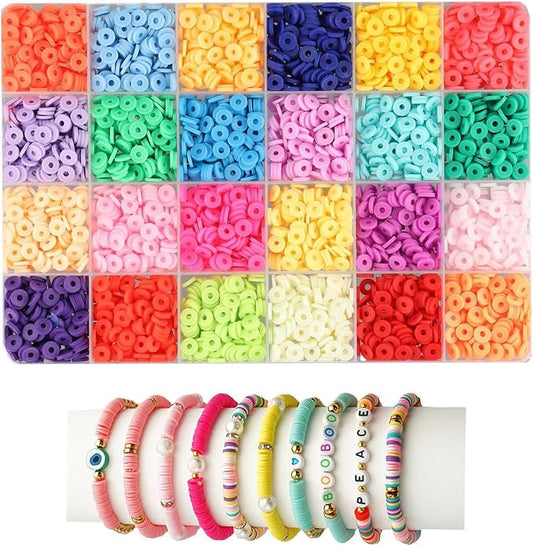 2000 Pcs-6800 Pcs Clay Beads for Bracelets Making 6mm Spacer Beads for Jewelry Making Earring Bracelets Necklace Earring Accessories DIY Handmade Craft (24 Color)