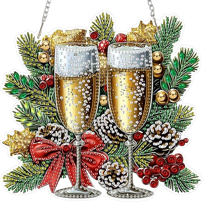 RICUVED Christmas Hanging Diamond Art Kit for Adults, Special Shaped Crystal Gem Craft Diamond Painting Pendant Kit for Beginners, DIY Hanging Acrylic Art Ornament for Home Garden Wall Decor