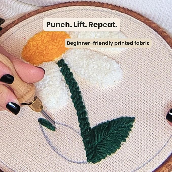 Zyrose Punch Needle Kit for Beginners & Adults, Printed Fabric, 8" Non-Slip Hoop, 3 Interchangeable Needles, Premium Merino Yarn – Complete Starter Set – Joyful Days