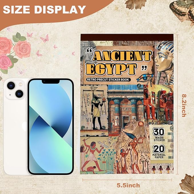 Ancient Ecypt Scrapbooking Stickers 400 Pre-Cut Washi Stickers & 20 Scrapbook Papers Vintage Mysterious Egyptian Aesthetic Sticker journaling Supplies