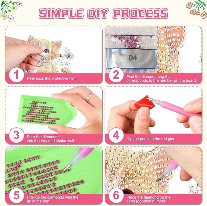 KEYIFA Cat Diamond Painting Kit, DIY Bouquet Diamond Art for Adults, Diamonds Pendant Special Shaped Rhinestone Window Hanging Ornaments Home Garden Wall Door Decoration, 20cm Width
