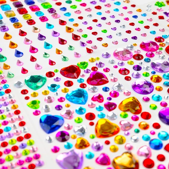 3500pcs gem stickers jewels for crafts，12 sheets rhinestone stickers for diy craft，stick on gems rhinestones for crafts, kids art supplies (self-adhesive sparkle jewels)