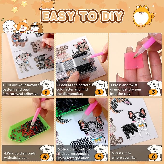 Labeol Diamond Art Kits for Kids Boys and Girls Ages 6-8-10-12 Easy to DIY Creative Diamond Art Sticker Craft by Numbers Kits for Kids and Adult Beginners (Puppy)