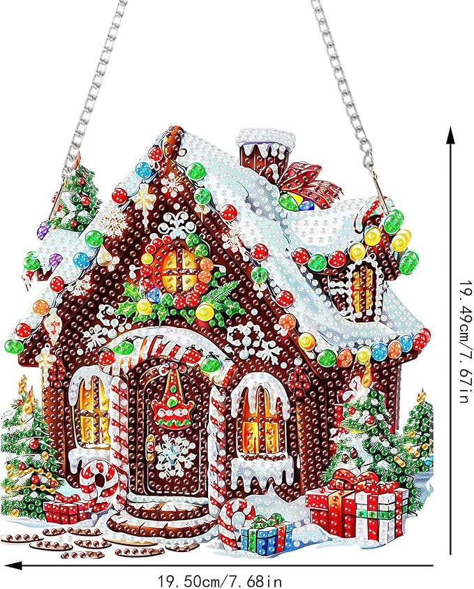 SENQAO Christmas Diamond Art Hanging Kits for Adults Kids, Candy House Diamond Art Suncatchers, 5D Special Shape Diamond Painting Pendant Window Ornament Gifts for Home Door Wall Decor