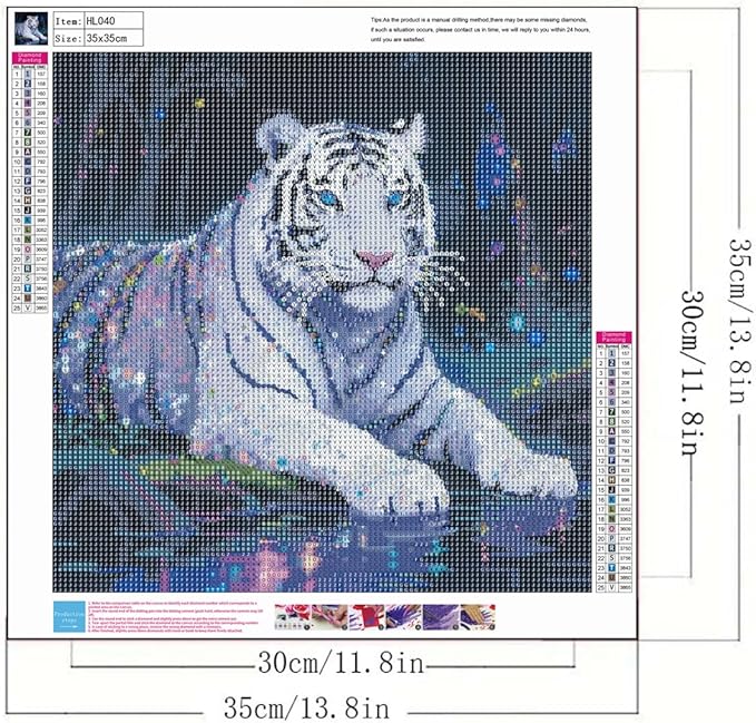 GEMFAMILY Tiger Diamond Art Kits for Adults, 5D Diamond Painting Kits for White Tiger, DIY Round Full Drill Diamond Art Craft for Home Wall Decor13.8 X 13.8inch