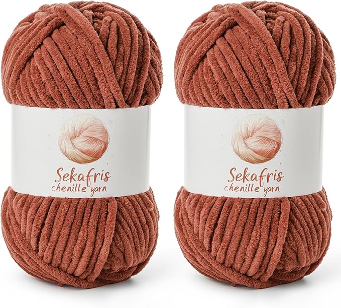 2 Pack Chunky Chenille Yarn for Crocheting, Baby Yarn for Crocheting Soft Blanket, 174.9 yds /7 oz Crochet Yarn, Bulky 5 Amigurumi Yarns, Fluffy Velvet Yarns for Knitting Crafts (2 Rust)