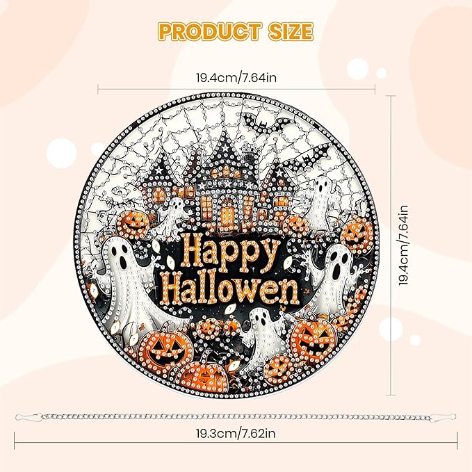 MOGTAA Halloween Diamond Art Hanging Pendant Kits, Pumpkin Castle Diamond Art Kits for Adults, 5D Special Shape Diamond Painting Ghost Gem Art for Home Garden Wall Decor