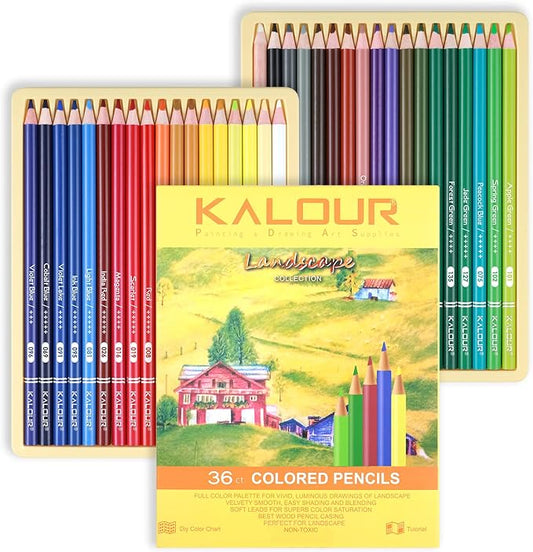 36-piece Yellow Landscape Colored Pencil Set, Pre-sharpened Wooden Colored Pencils for Adults Artists Beginners Coloring Books Drawing & Sketching