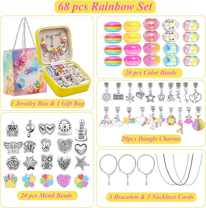 ONADEBY Charm Bracelet Making Kit - Colorful DIY Jewelry Making Kit for Girl, Friendship Bracelet Kit with Portable Jewelry Box for Birthday Christmas New Years Easter Valentine Craft Gifts