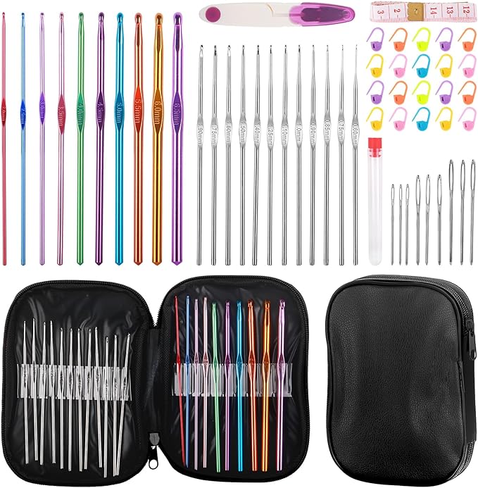 Crochet Needles Set, 54 Pack Crochet Hooks Set Crochet Kits for Beginners, Ergonomic Crochet Beginner Kit with Storage Case, Knitting Needles, Hand Craft Knitting Accessories for Crocheters