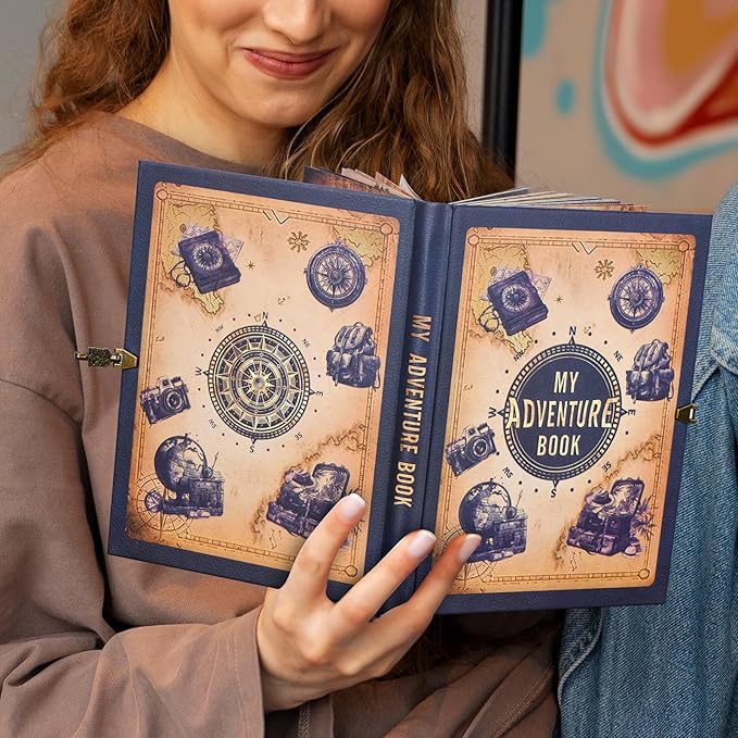 My Adventure Book Scrapbook – Retro-Style Embossed Photo Album with 124 Pages, DIY Memory Travel Journal for Couples, Anniversary, Wedding, and Valentine's Day Gifts(Mystic Blue Adventure Style)