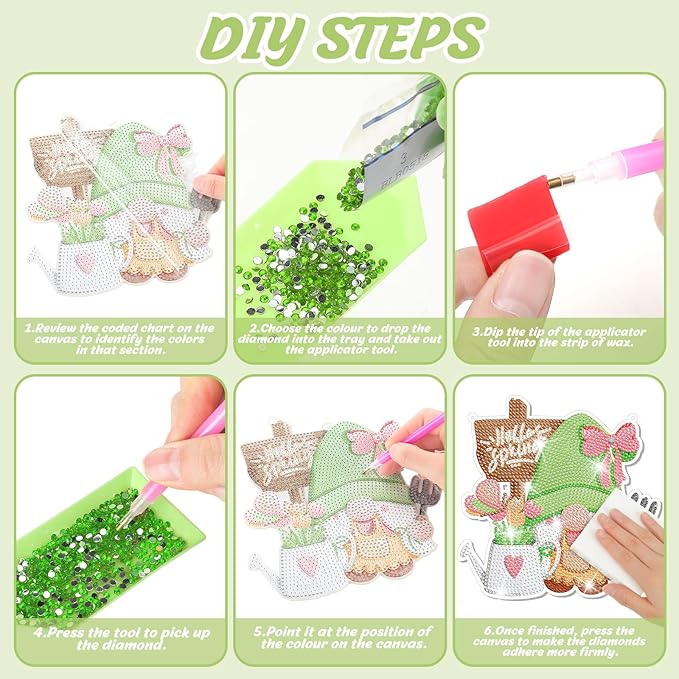 Chitidr 6 Pcs Diamond Painting Seasonal Gnomes Set Diamond Art Gnome Hanging Signs 5D DIY Crystal Gnome Paint Arts Ornaments for Valentines St. Patrick's Day Easter Holiday Decor
