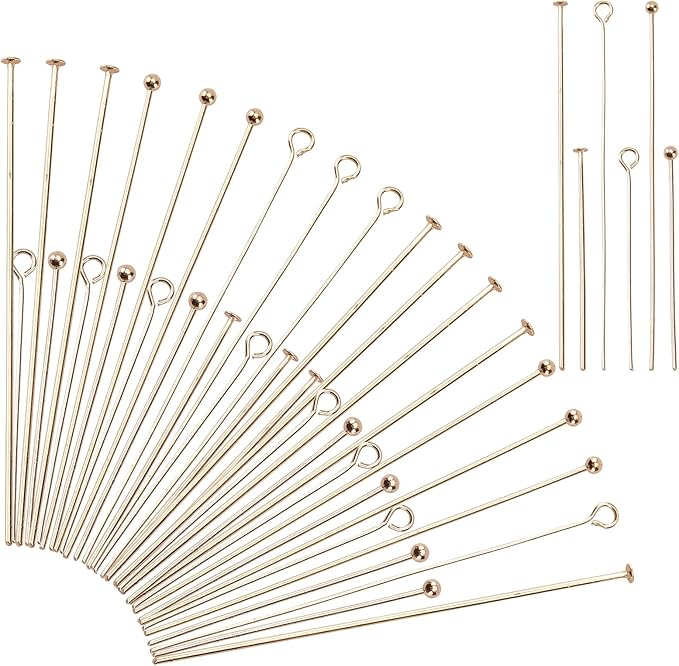 PH PandaHall 120pcs Jewelry Making Kit, 6 Styles 1-2 Inch Real 18K Gold Plated Brass Eye Pins, Flat & Ball Head Pins for Necklace, Bracelet, Earring & Charm Findings
