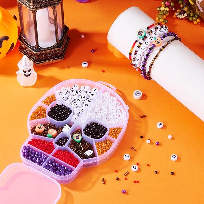 FASHEWELRY Mixed Tube Seed Bead for Bracelet Making Halloween Clay Heishi Bead Letter Beads Cute Spacer Beads for DIY Party Jewelry Making Gifts