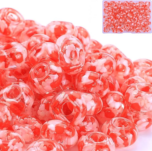 AIPRIDY Girls' Lucky Beads Lover Amber Beads, Big Hole Spacer Beads European Craft Beads for DIY Charms Bracelet Jewelry Making (Red)