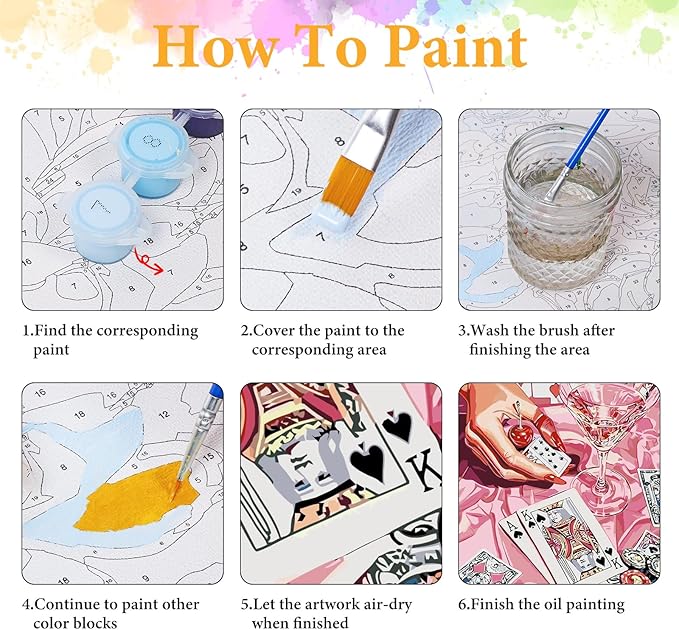 Okarina Paint by Numbers Kit for Adults Beginner Cocktail, Poker Adult Paint by Number Kits on Canvas, Pink DIY Acrylic Oil Painting by Numbers for Adults, Perfect for Home Wall Decor 16X20 Inch
