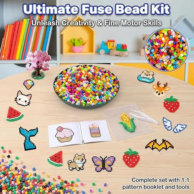 Sukh 5400+Pcs Fuse Beads - Fuse Beads Kit Melty Bulk Iron Bead for Kids Crafts, Ideal for Boys and Girls Christmas Birthday Gifts (Black)