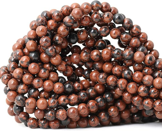 cheavian 60pcs 6mm natural mahogany obsidian stone round loose beads for jewelry making 1 strand 15"