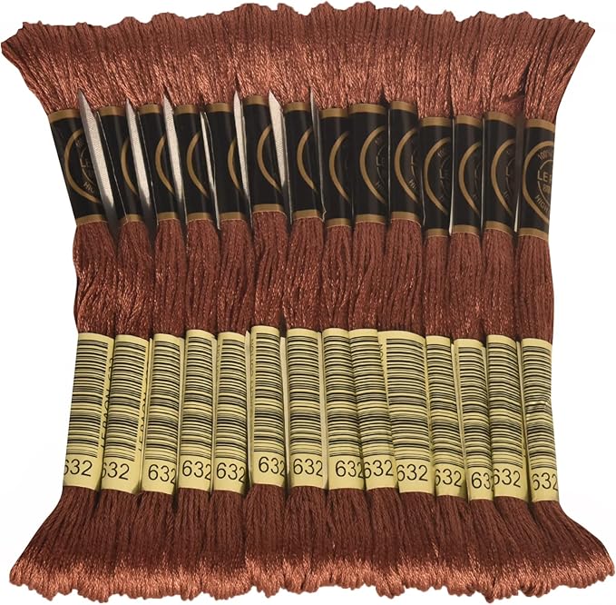 LE PAON Embroidery Floss, 14-Pack Six Strands 100% Long Staple Cotton Embroidery Thread, 8.7-Yard，Color Number：632, Ultra Very Dark Desert Sand