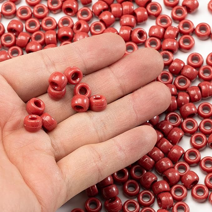 Gxueshan 1000 Pcs Acrylic Wine Red Pony Beads 6x9mm Bulk for Friendship Bracelet Necklace Jewelry Making Pens Hair Braiding Kit