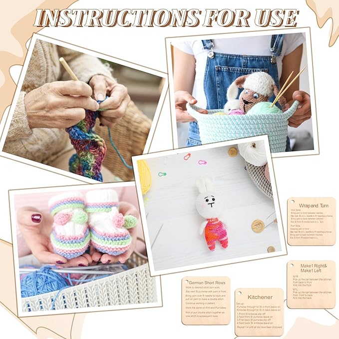 Eersida 15 Pcs Knitting Needle Gauge and Rulers Crochet Tools Knitting Accessories Wooden Yarn Gauge Tools with Chain Crochet Needle Rulers Yarn Measuring Tools