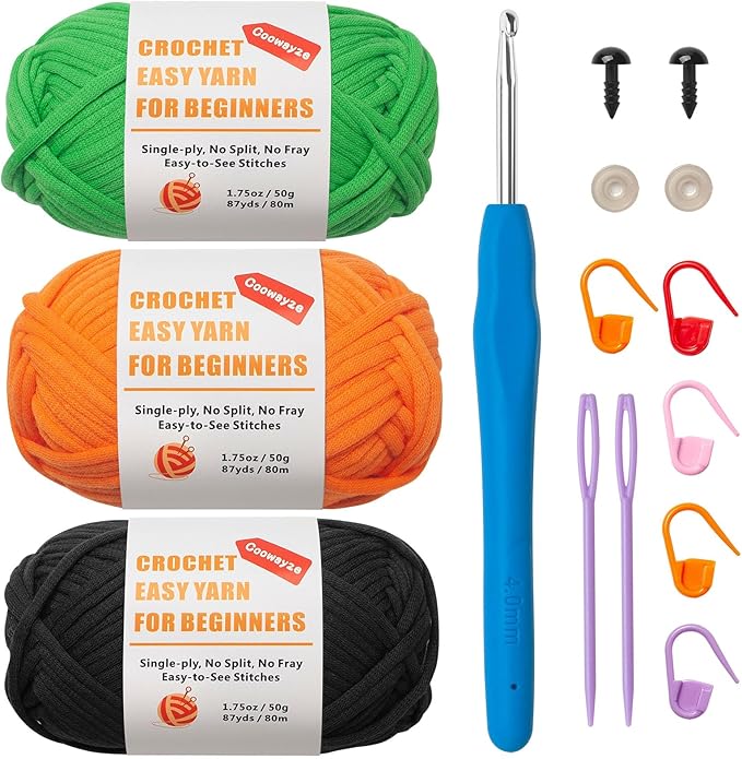 Crochet Yarn for Beginners, Beginner Yarn for Crocheting & Knitting, 3 Pack×1.8 oz Amigurumi Yarns with Easy-to-See Stitches-Thick & Soft, Worsted Medium # 4, Cotton-Nylon Blend