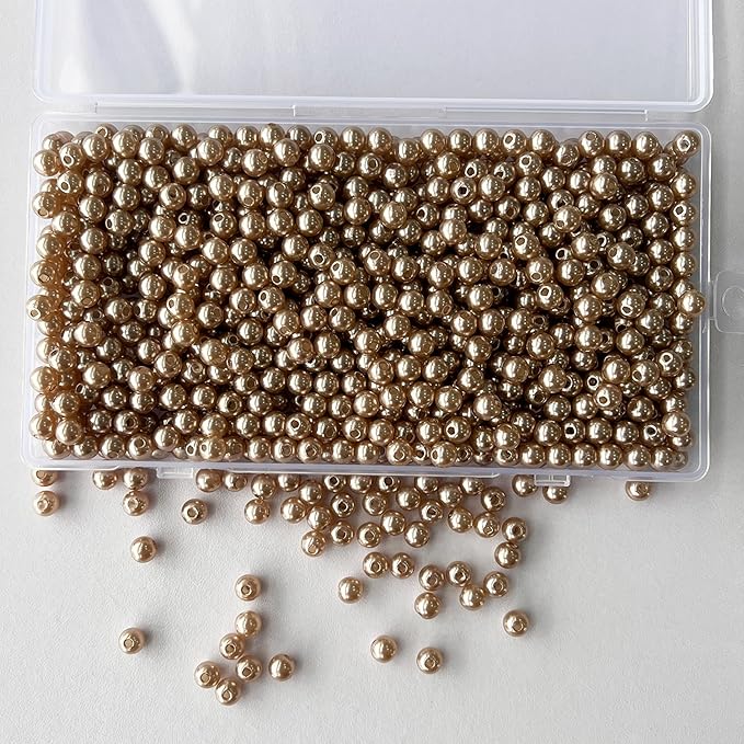 Laopottbeads 900 Pcs Light Brown 6MM Pearl Beads for Jewelry Making Round Pearl DIY Kit for Bracelets, Earrings, Necklaces & Anklets