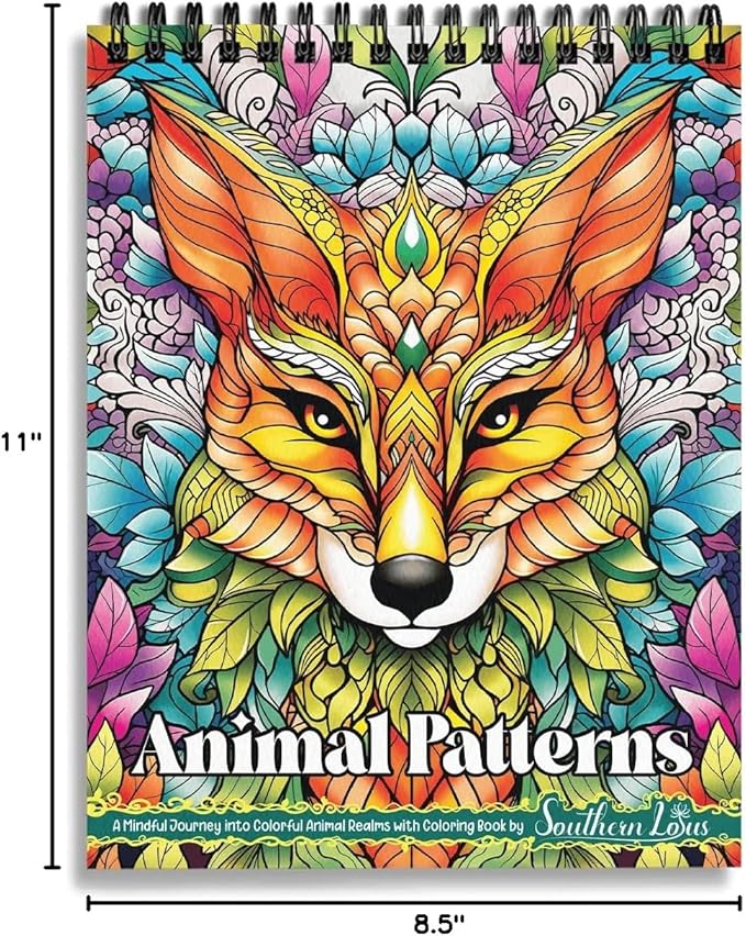 southern lotus animal patterns spiral coloring book wirebound hardcover papers with relaxing animals mandala drawings color pages for adults women seniors mindfulness relaxation anxiety relief