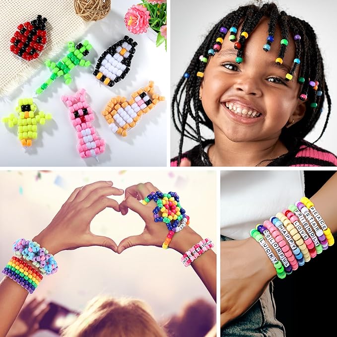 Zefy Pony Beads for Bracelets and Crafts, 32 Colors Kandi Beads with 10 Kandi Cuff Designs and 6 Bead Pets Designs, Friendship Bracelet Kit with Letter Bead for Keychain Jewelry Making (2000+ Pcs)