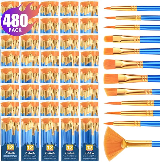 ESRICH 40pack/480pcs Paint Brushes, Nylon Hair Paint Brushes Set Round-Pointed Tip Paint Brush for Acrylic Painting,Watercolor Oil Miniature Painting Kits,Paint Brush for Kids Adult Arts Supplies