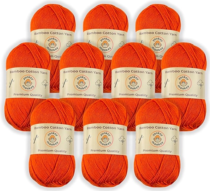 10-Pack of Yonkey Monkey 500 Grams Yarn - 70% Rayon derived from Bamboo, 30% Cotton - Orange 9020