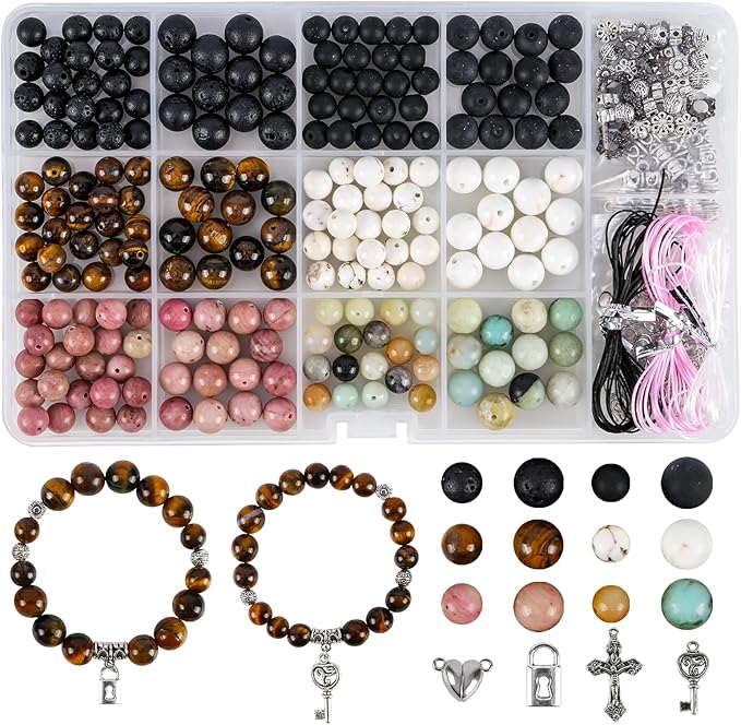 Tunmiok Natural Beads for Bracelets for Jewelry Bracelet Making kit for Adults with Spacer Beads & Bracelet Charms and Natural Stone for Jewelry Making & DIY Bracelet, Necklace, Earring Set Supplies