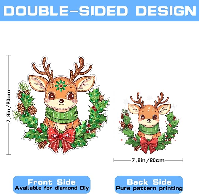 VAIIEYO Christmas Diamond Art Hanging Ornament, Deer Bowknot Diamond Painting Suncatchers Window Hanging Kit with Chain, 7.5x7.5 inch Crystal Pendant Art Craft for Gift Home Wall Front Door Decoration