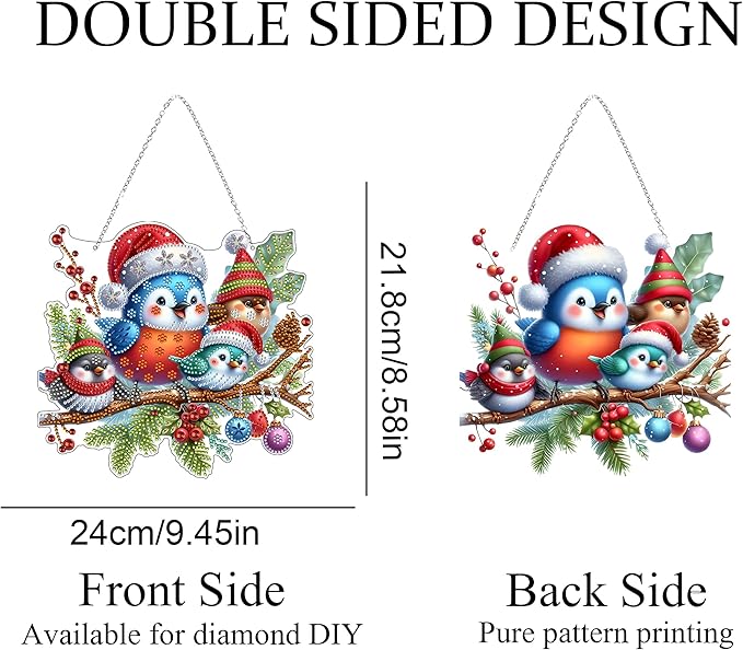 Diamond Art Hanging Kit for Adult,Special Shaped Rhinestone,DIY Acrylic Diamond Art Painting Window Pendants Home Garden Wall Hanging Kits Hanging Ornament,Double Sided. (Christmas Bird)