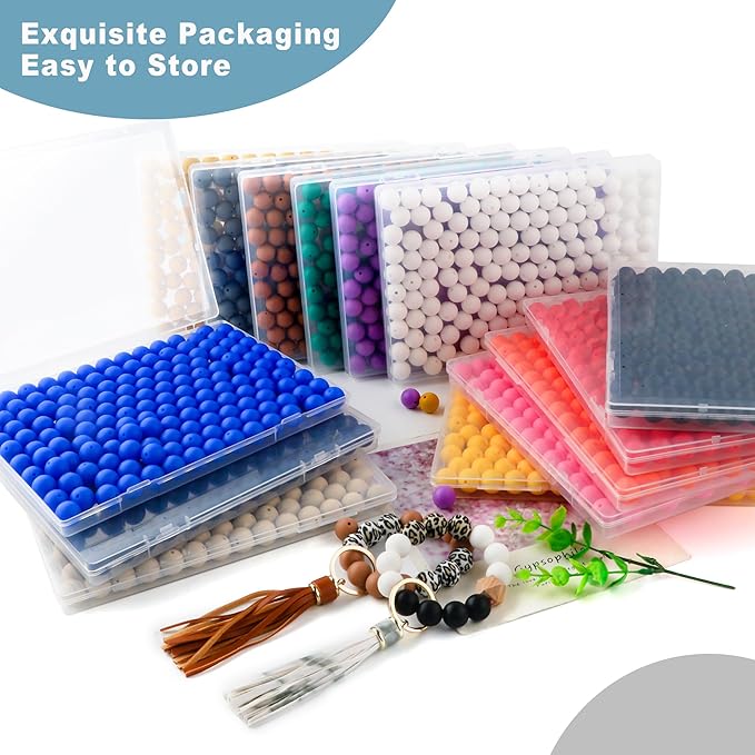150Pcs 15mm Silicone Beads for Keychain Making Bracelet Necklace, Bulk Round Silicone Beads for Pens（White）