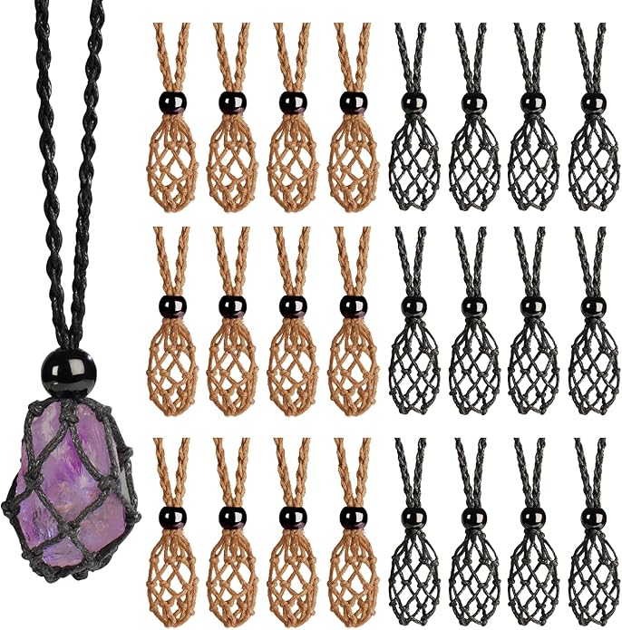 24pcs Adjustable Empty Necklace Holder Crystal Stone Necklace Pendant Necklace Cord Hand Woven Necklace Ropes for Jewelry Making
