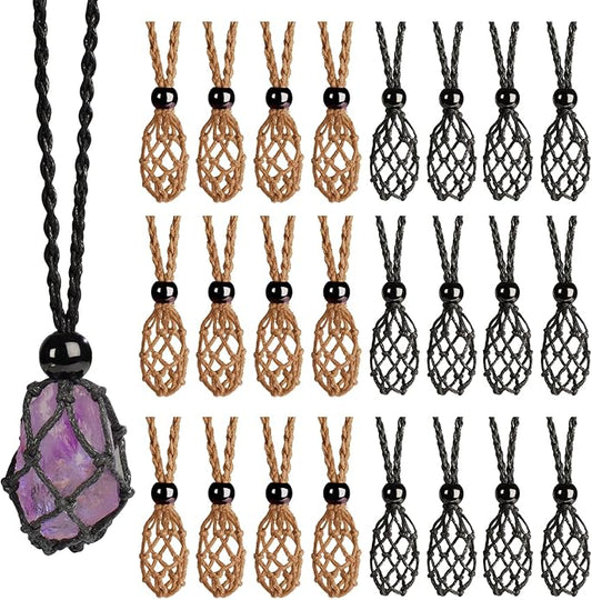 24pcs Adjustable Empty Necklace Holder Crystal Stone Necklace Pendant Necklace Cord Hand Woven Necklace Ropes for Jewelry Making
