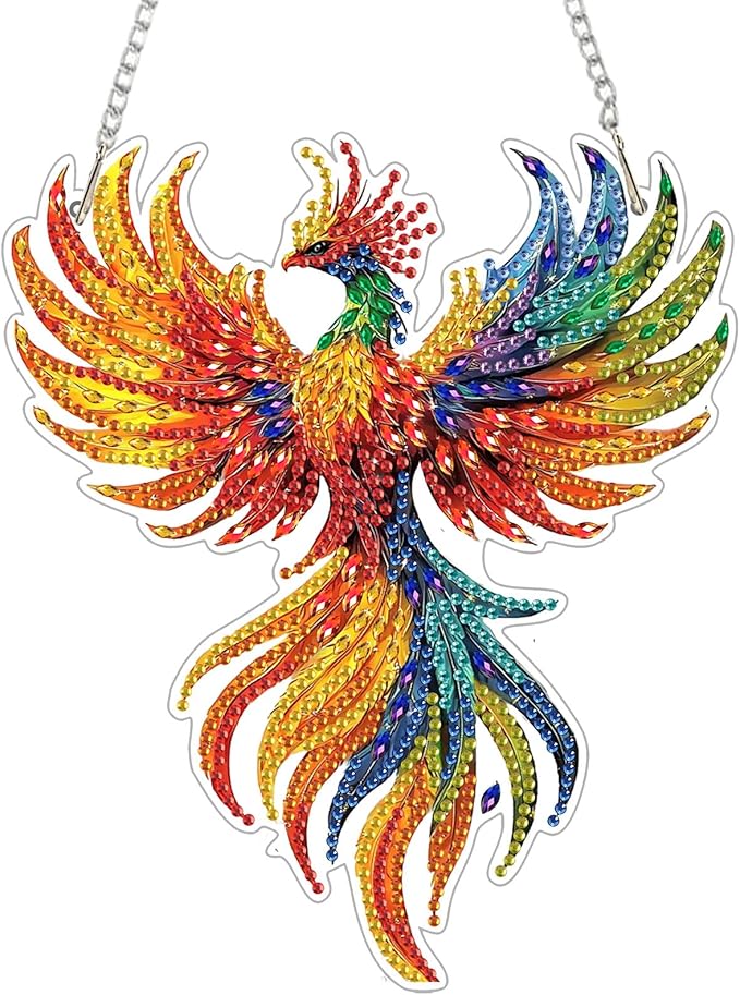 Genius maker Phoenix Diamond Art Hanging Kits for Adults, Diamond Painting Pendant Kits, DIY Acrylic 5D Special Shaped Crystal Diamonds Gem Art Painting Ornament for Home Wall Decor Gift 8x8 Inch